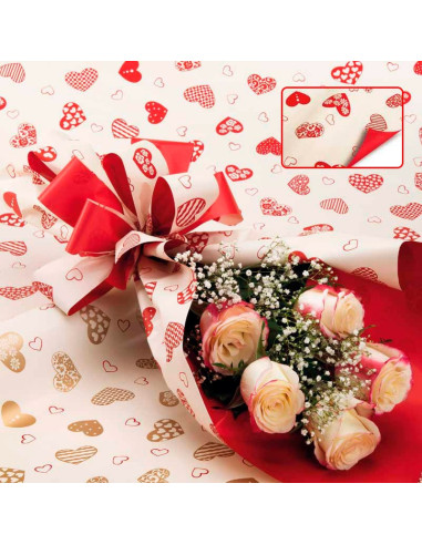 BOBINA CORAZÓN BEIGE/ROJO 744-002 80cm x 30 mtPolipropileno Transpa...